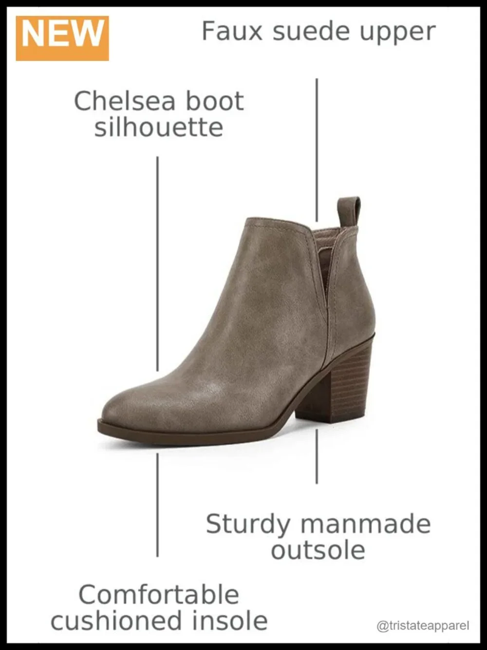 Faux Suede Ankle Boots Chunky Stacked Heel Slip On Booties